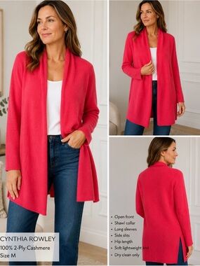 Cynthia Rowley 100% Cashmere Open Front Cardigan Sweater Size M Soft 2-Ply